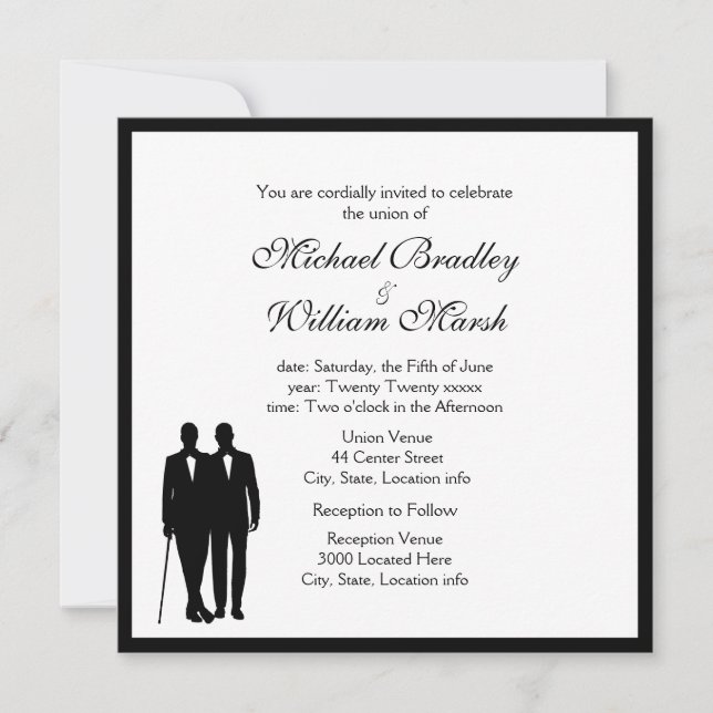 Invitación Sencillo Groom y Groom Gay Boda (Anverso)