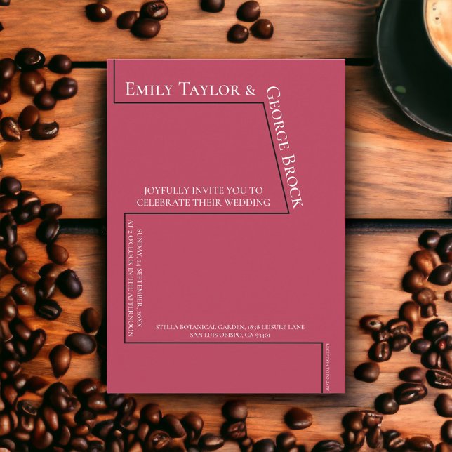 Invitación Sencillo guión blanco magenta Boda moderno (Subido por el creador)