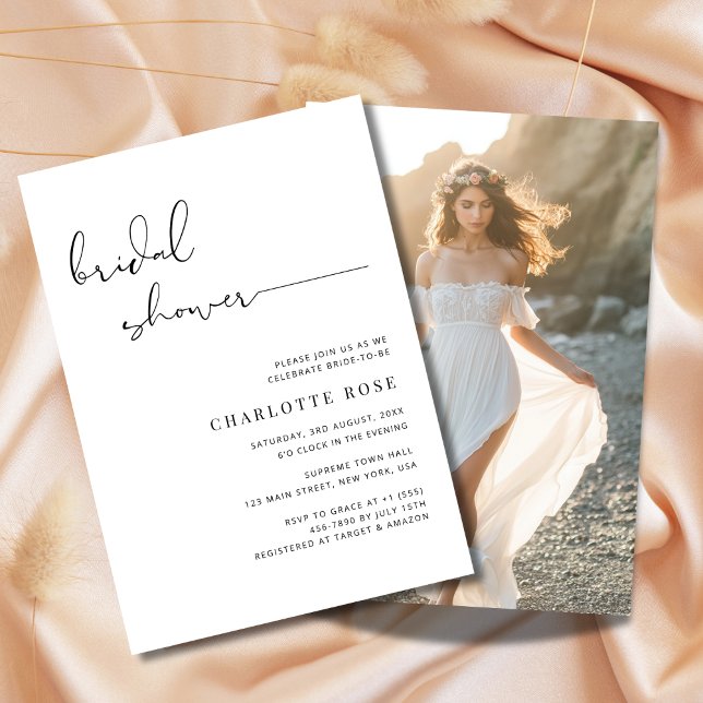 Invitación Sencillo guión de ducha de novia foto de playa rus (Subido por el creador)