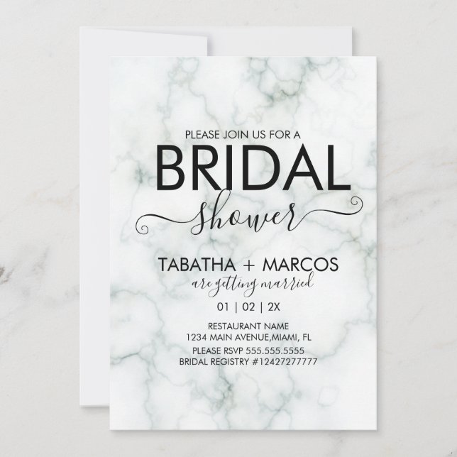 Invitación Sencillo guión de mármol Elegante ducha BRIDAL (Anverso)