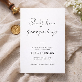 Invitación Sencillo guión de She's Been Scooped Up para despe