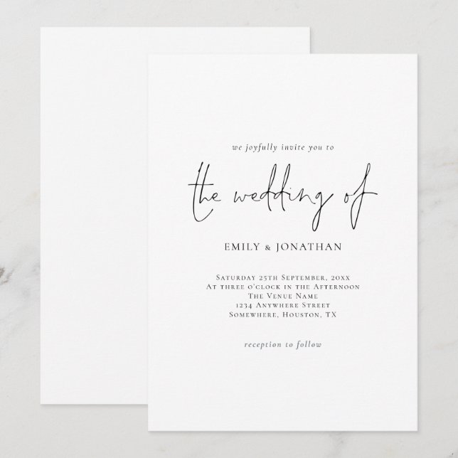 Invitación Sencillo guión elegante Boda blanco negro Invitati (Anverso / Reverso)