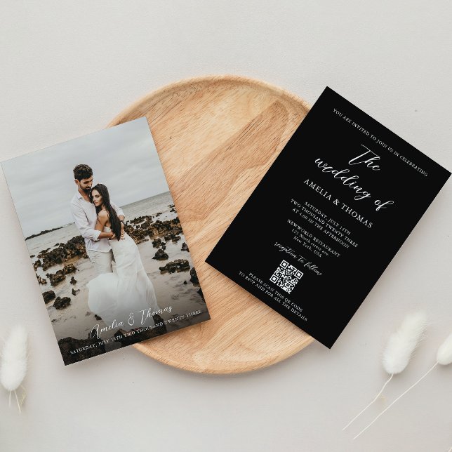 Invitación Sencillo guión elegante Boda de código QR foto neg (Subido por el creador)
