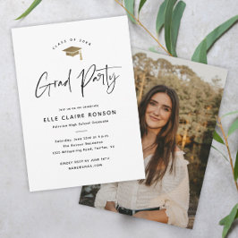 Invitación Sencillo guión Fiesta de graduación con foto en bl