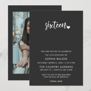 Invitación Sencillo guión Minimalista dulce 16 foto de cumple