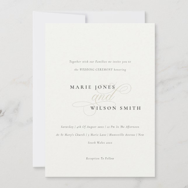 Invitación Sencillo guion minimalista elegante Boda blanco ne (Anverso)