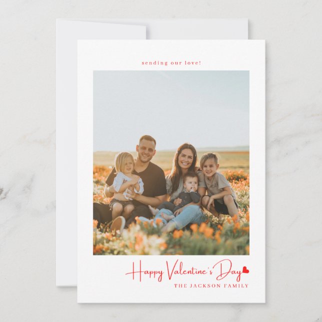 Invitación Sencillo guión rojo Corazón rojo foto de San Valen (Anverso)