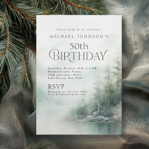 Invitación Sencillo Lago de Montaña Rústico Cumpleaños 50
