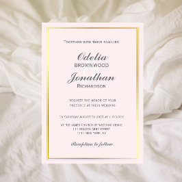 Invitación Sencillo Marco dorado elegante y Boda rosado