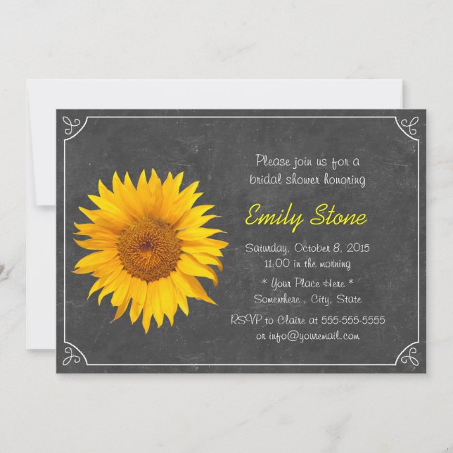 Invitación Sencillo marco girasol Chalkboard ducha de novia (Anverso)