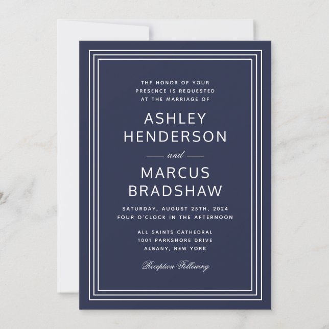 Invitación Sencillo marco moderno elegante Boda de la Marina (Anverso)