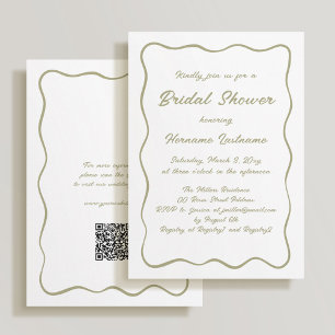 Invitación Sencillo marco ondulado Olive Green QR Bridal Show
