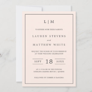 Invitación Sencillo matrimonio elegante de monograma rosa Rub