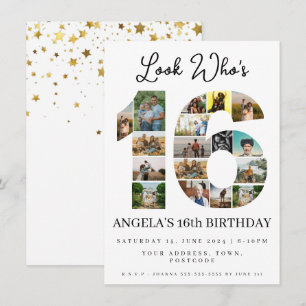 Invitación sencillo mira quién cumple 16 Collage de fotos cum