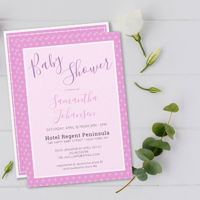 Invitación Sencillo modelo Baby Shower de estrella rosada mod (SIMPLE MODERN PINK STAR PATTERN BABY SHOWER INVITATION
)