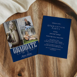 Invitación Sencillo Moderno Azul Foto Fiesta de Graduación