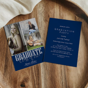 Invitación Sencillo Moderno Azul Foto Fiesta de Graduación