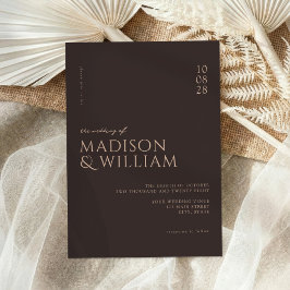 Invitación Sencillo Moderno Chic Boda Marrón Oscuro