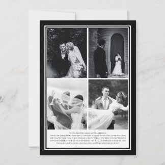 Invitación Sencillo Moderno Negro y Blanco 4Foto Boda