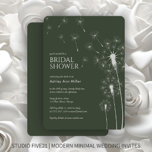 Invitación Sencillo Moss Moderno Verde Dandelion Bridal Ducha