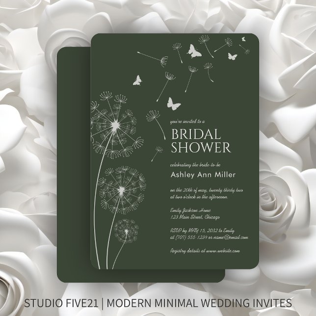 Invitación Sencillo Moss Moderno Verde Dandelion Bridal Ducha (Subido por el creador)