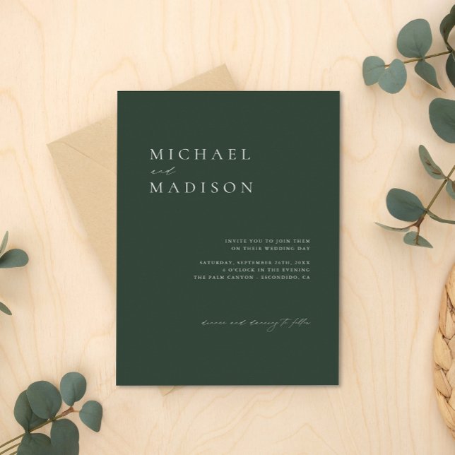 Invitación Sencillo Moss Verde Oscuro Escándalo Boda Minimali (Subido por el creador)