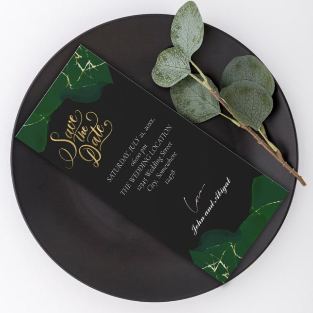 Invitación Sencillo negro elegante verde y boda dorado (Subido por el creador)