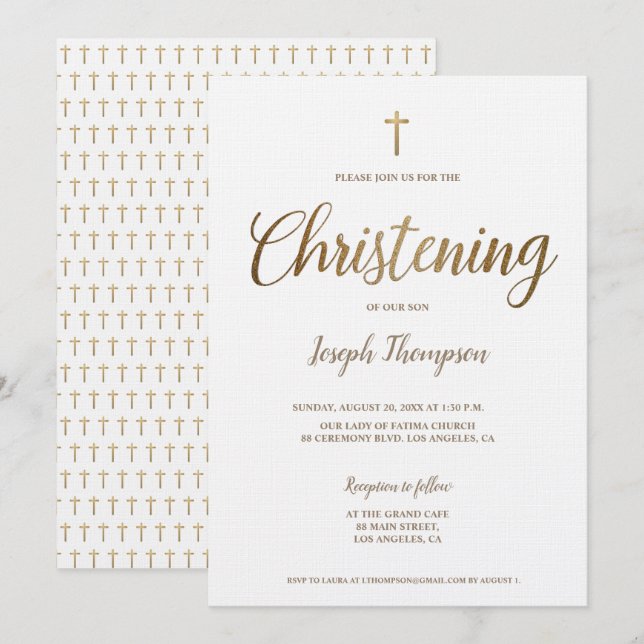 Invitación Sencillo niño de la Cruz de Oro Moderna Christenin (Anverso / Reverso)