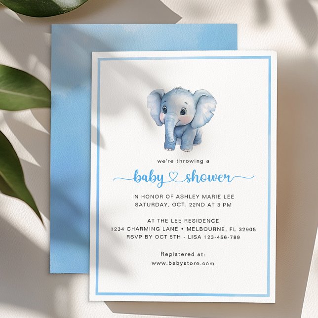Invitación Sencillo niño niño ducha elefante acuático (Simple Elephant Baby Shower Invitation)