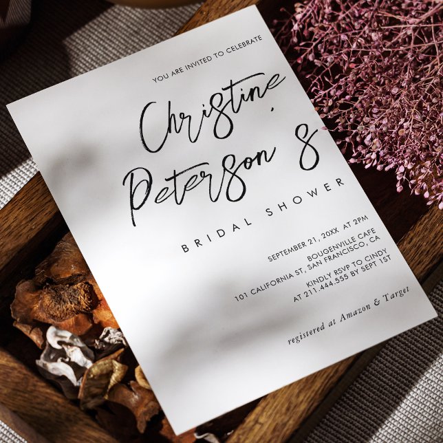 Invitación Sencillo Nombre Elegante Script Despedida de Solte (Minimalist Handwritten Bridal Shower Invitation Personalized)