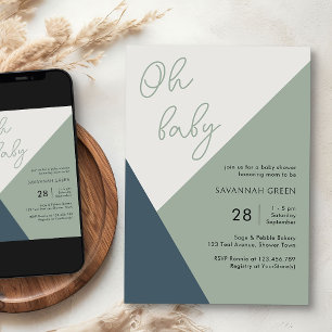 Invitación Sencillo Oh Baby Script Sage Tricolor Baby Shower