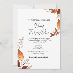 Invitación Sencillo otoño blanco y Naranja deja el día de Acc