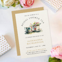 Sencillo Pastel Dorado Bridal Tea Watercolor