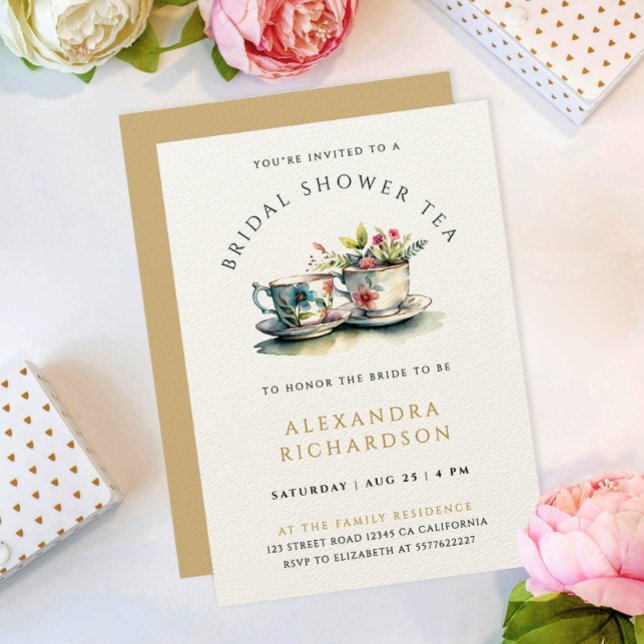 Invitación Sencillo Pastel Dorado Bridal Tea Watercolor (Subido por el creador)