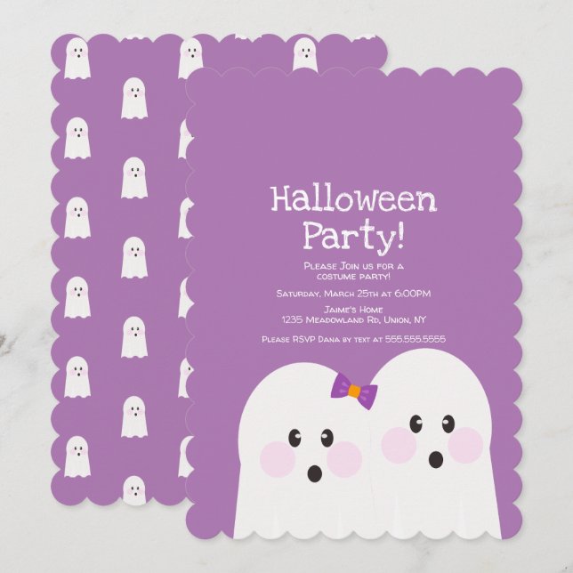 Invitación Sencillo patrón rosa de pareja de fantasmas para f (Anverso / Reverso)