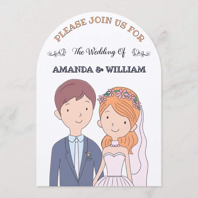 Invitación Sencillo, Personalizado-Iike Cónyuges Ilustracion  (Anverso)