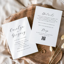 Invitación Sencillo QR de boda minimalista de doble cara para