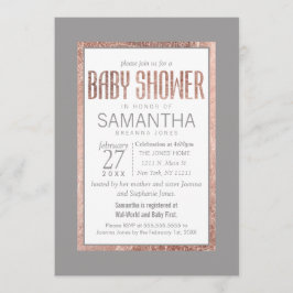Invitación Sencillo Rosa Gold Frame Slate Gray Baby Shower