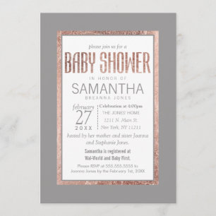 Invitación Sencillo Rosa Gold Frame Slate Gray Baby Shower