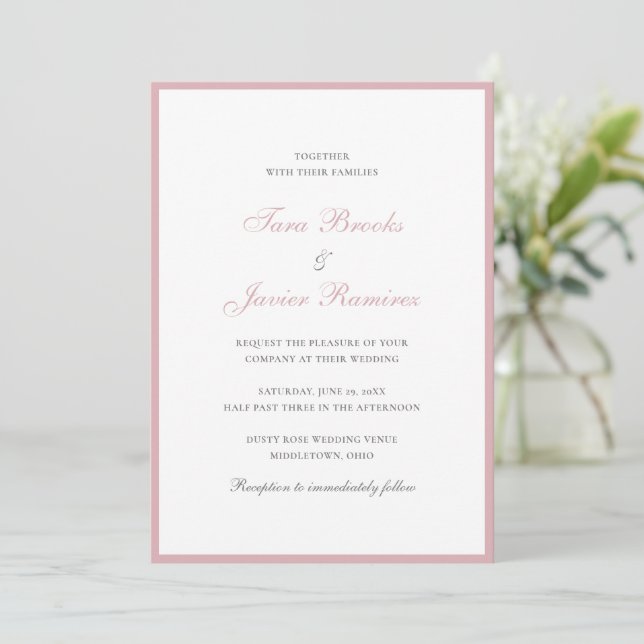 Invitación Sencillo Rosa Polvoriento Pink Tradicional Boda el (Anverso de pie)