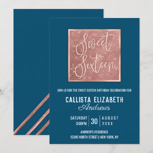 Invitación Sencillo Rosa Verde azulado  Oro Purpurina Geo Swe