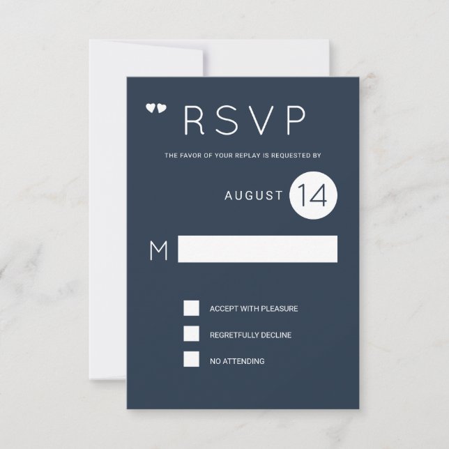 Invitación Sencillo rsvp de boda azul marino y blanco (Anverso)