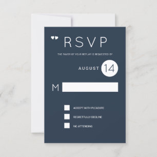 Invitación Sencillo rsvp de boda azul marino y blanco