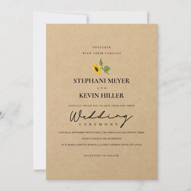 Invitación Sencillo Rústico Sunflowers Kraft Paper Photo Boda (Anverso)