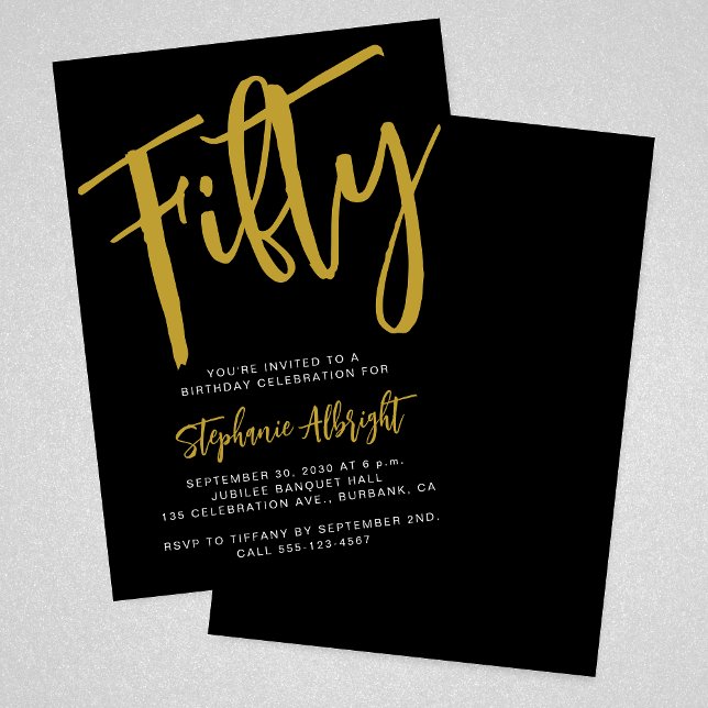 Invitación Sencillo Script de Oro Quincuagésimo Cumpleaños 50 (Subido por el creador)