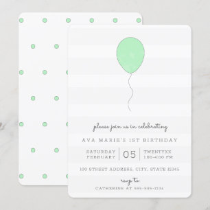 Invitación Sencillo Shabby Chic Balón Verde y Gris Cumpleaños