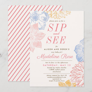 Invitación Sencillo Sip Chica Floral-Rosa y vea Baby Shower