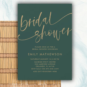 Invitación Sencillo Splash de Boda de Esmeralda Verde y Dorad