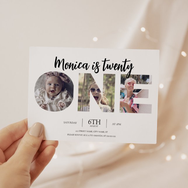 Invitación Sencillo trendy 3 Foto Graciosa Cumpleaños 21 (Subido por el creador)