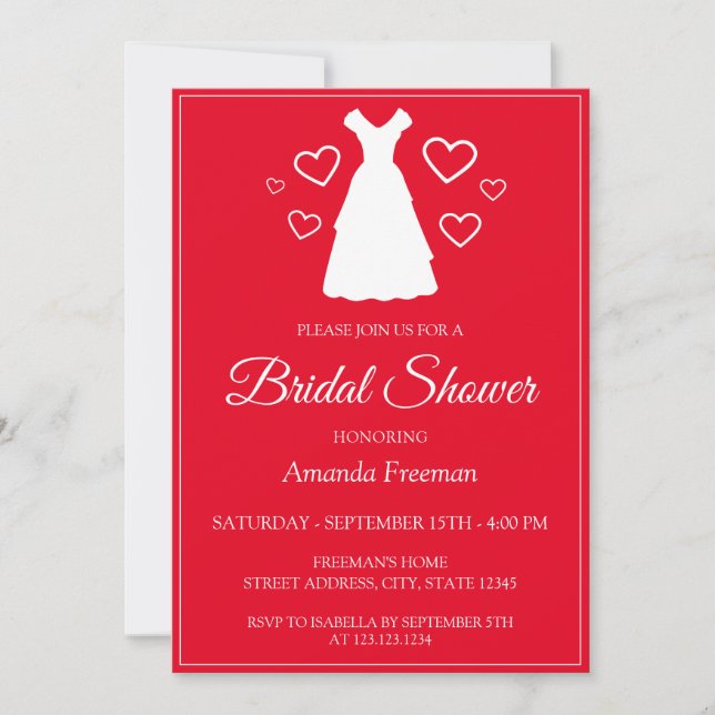 Invitación Sencillo vestido Boda Silhouette Rojo Bridal Showe (Anverso)